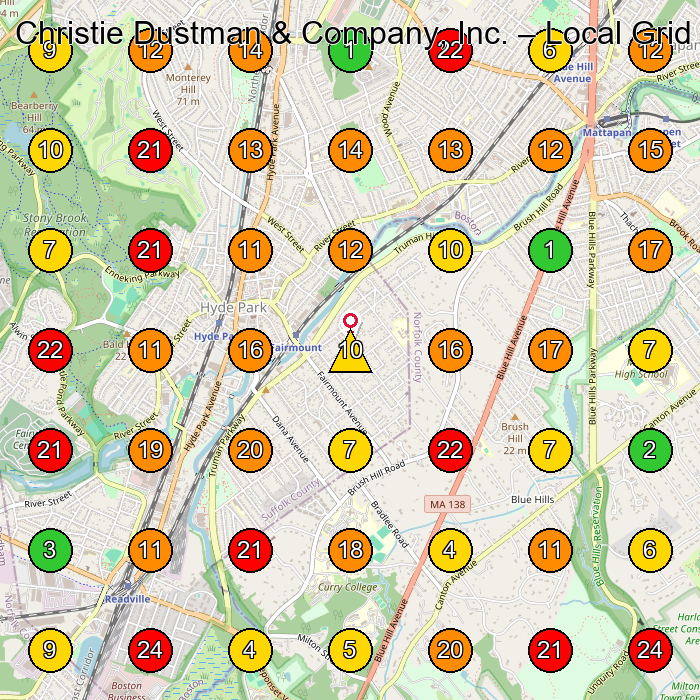 Christie Dustman & Company, Inc. Landscape Designer GeoGrid ranking map for Boston MA